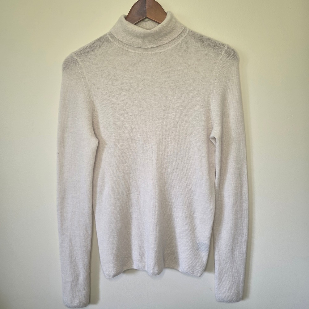 360 Cashmere Turtleneck Sweater Women Medium Cream Sheer Knit Luxury Minimalist